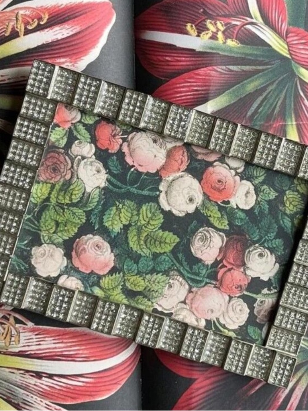 John Derian SILVER Framed Peonies Pink Red Garden Green Floral Love Bling Small